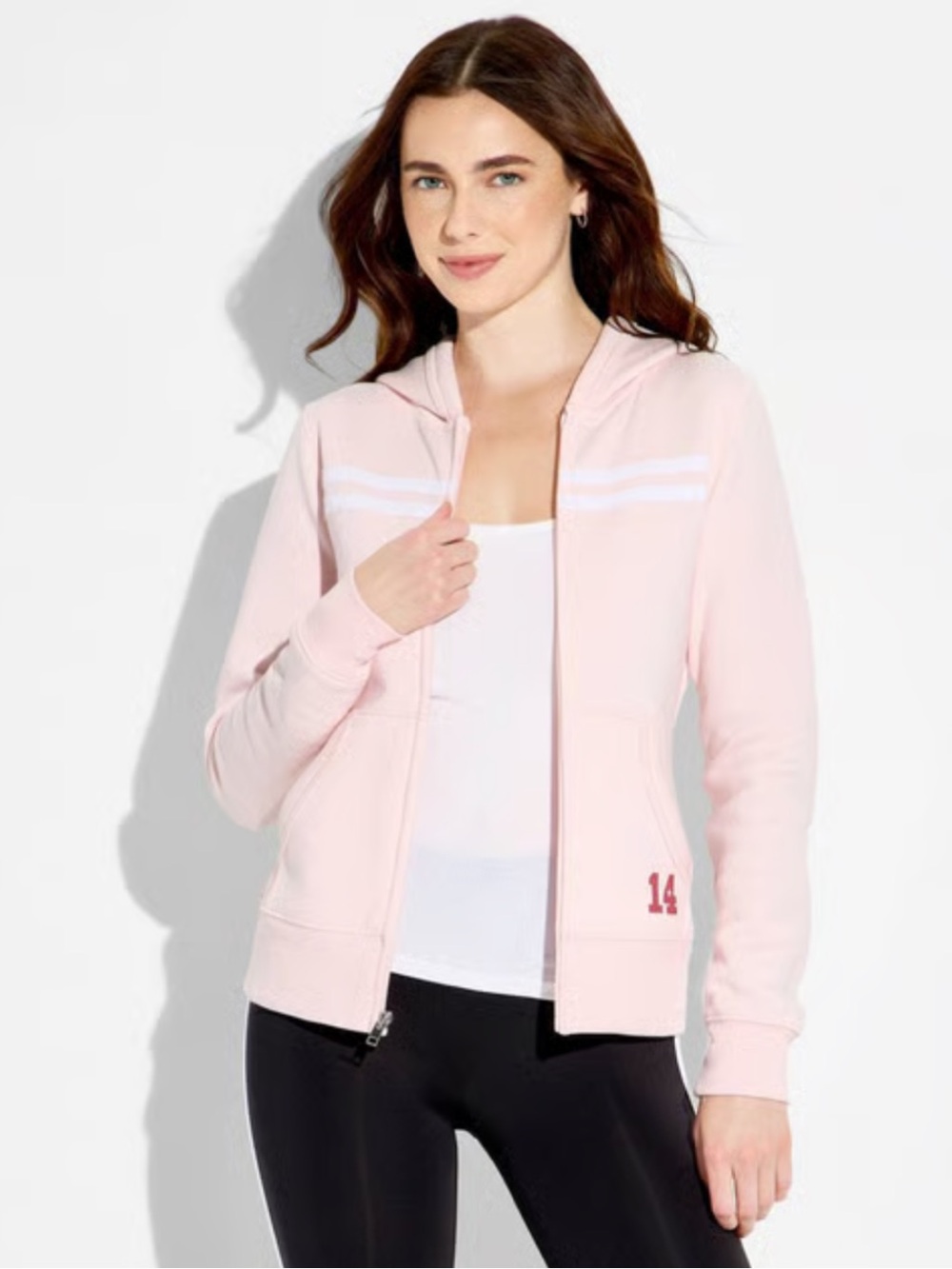 Wild Fable Women's Long & Lean Zip-Front Hoodie Sweatshirt Light Pink S